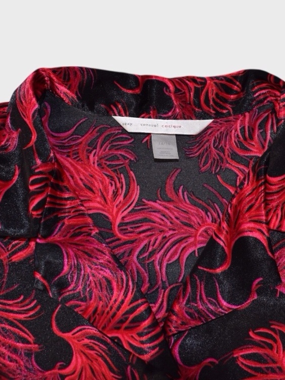 Cacique Satin Feather Print Button Front Sleep Shirt - Picture 5 of 5